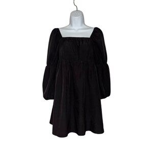 Sz.S*Exlura*Black 3/4 Sleeve Square Neckline Smocked Mini Dress